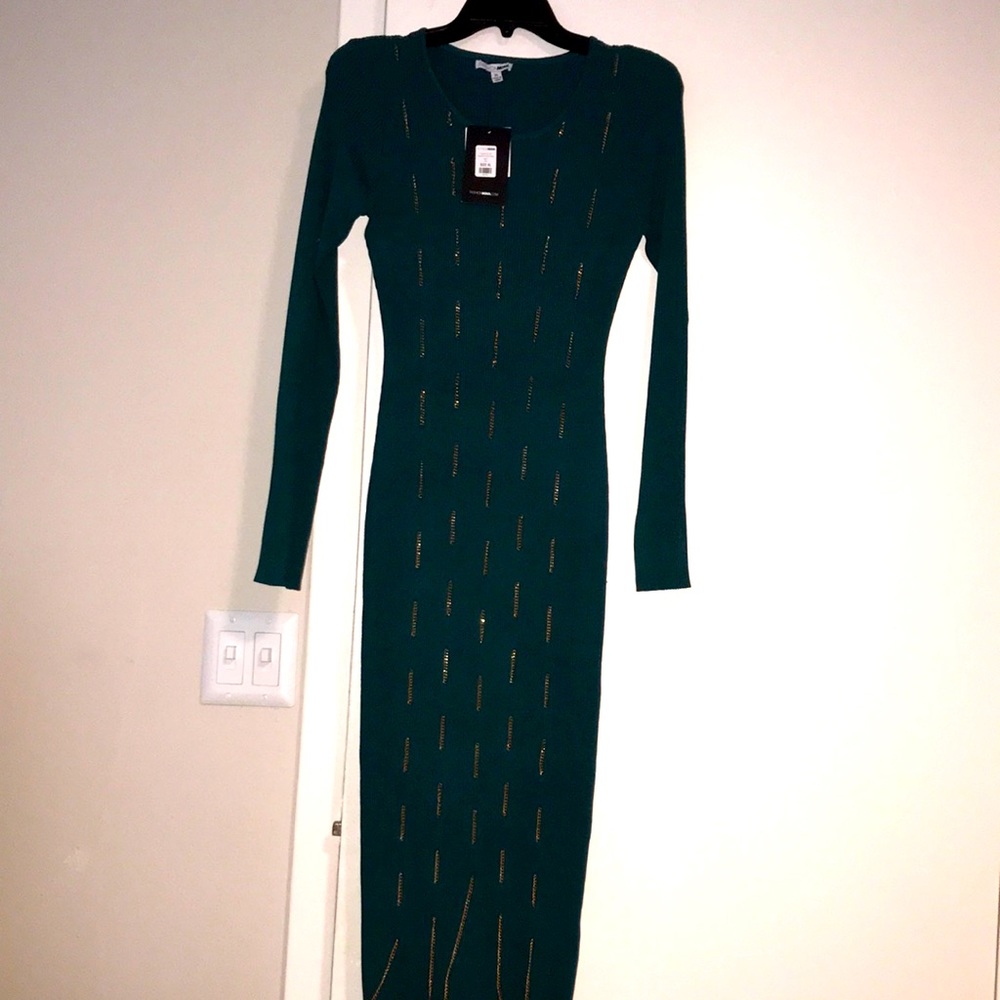 GOLD CHAIN MIDI SWEATER DRESS